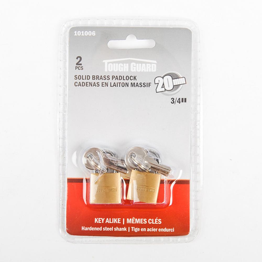 Padlock Brass ¾in 20mm Key Alike 2/pk