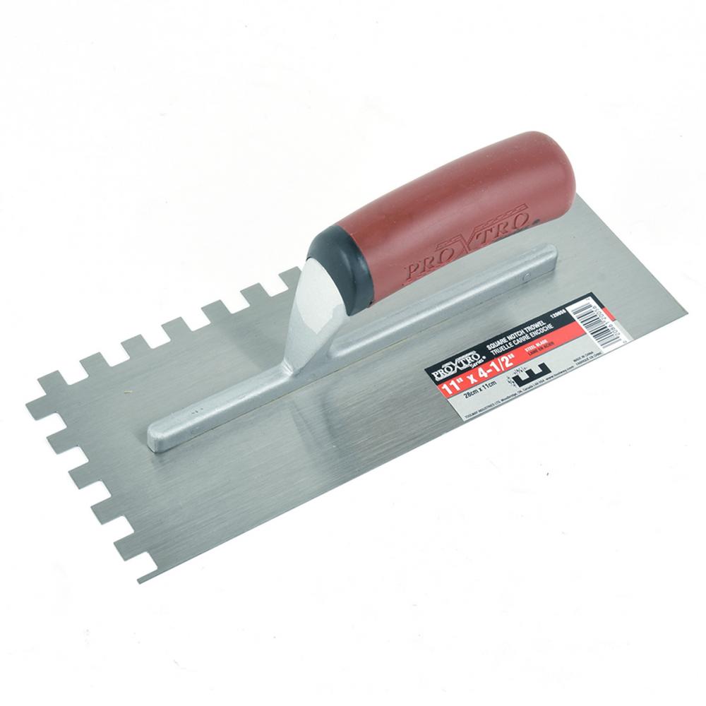 Trowel Notched 11in x 4½in (3/8in x 3/8in SQ Notch) Red Handle