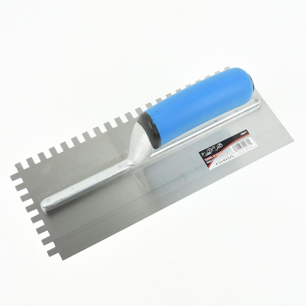 Trowel Notched 11in x 4½in (¼in x 3/8in SQ Notch) Blue Handle