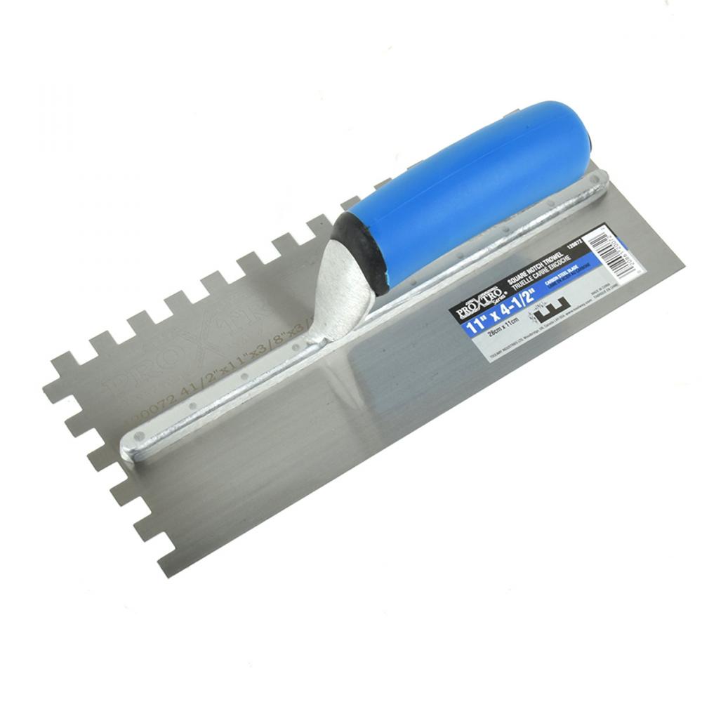 Trowel Notched 11in x 4½in (3/8in x 3/8in SQ Notch) Blue Handle