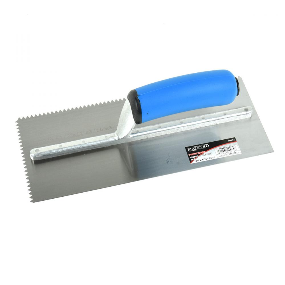 Trowel Notched 11in x 4½in (3/16in V Notch) Blue Handle