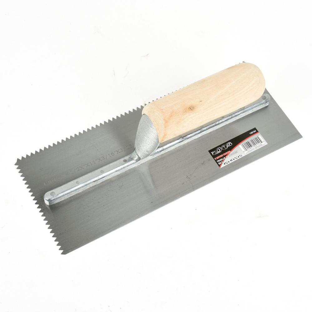 Trowel Notched 11in x 4in (3/16in V Notch) Wooden Handle