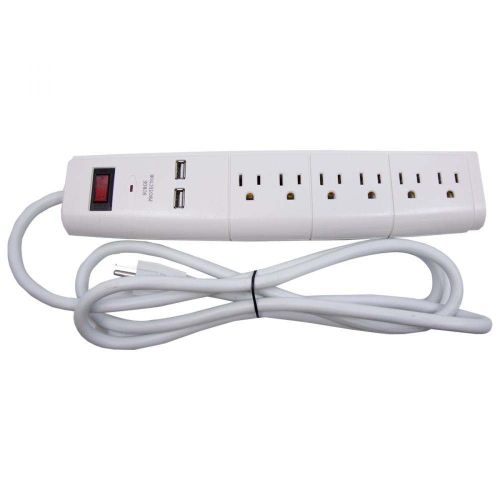 Surge Protector Power Bar With 2 USB Charging Ports 6ft 6 Outlet 280 Joules White