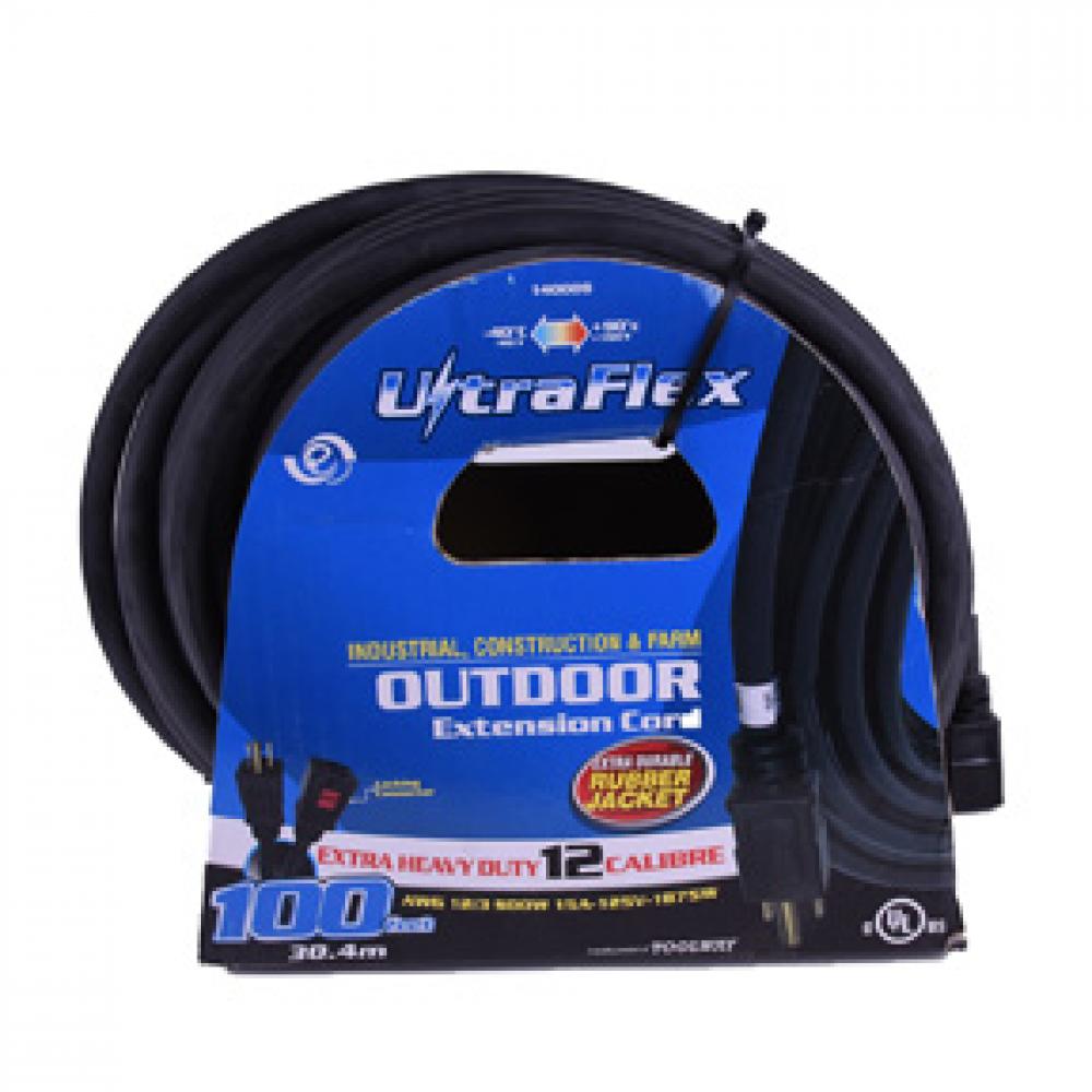 Extension Cord Outdoor SEOOW 12/3 Single Tap Black Rubber 100ft