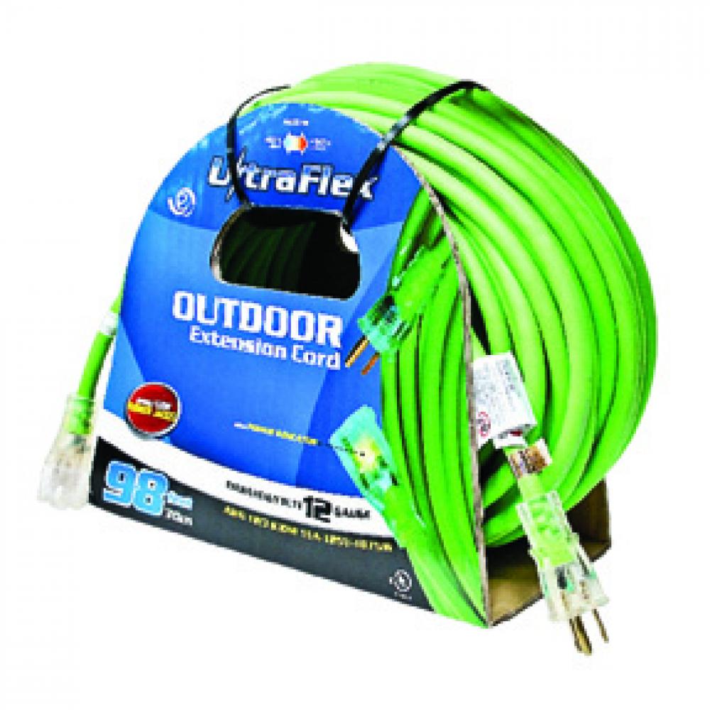 Extension Cord Outdoor SJEOW 12/3 Lighted Single Tap Green 100ft