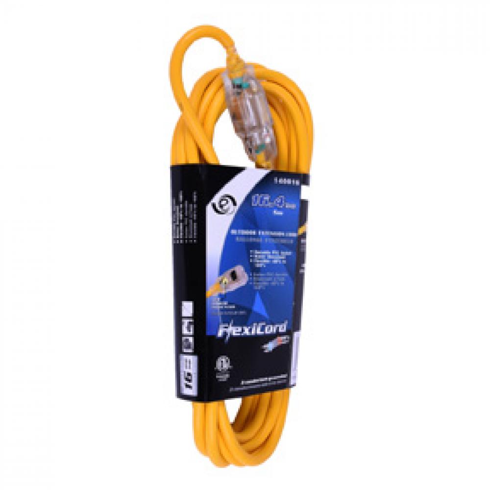 Extension Cord Outdoor SJTW 16/3 Lighted Single Tap Yellow15ft/4.57m