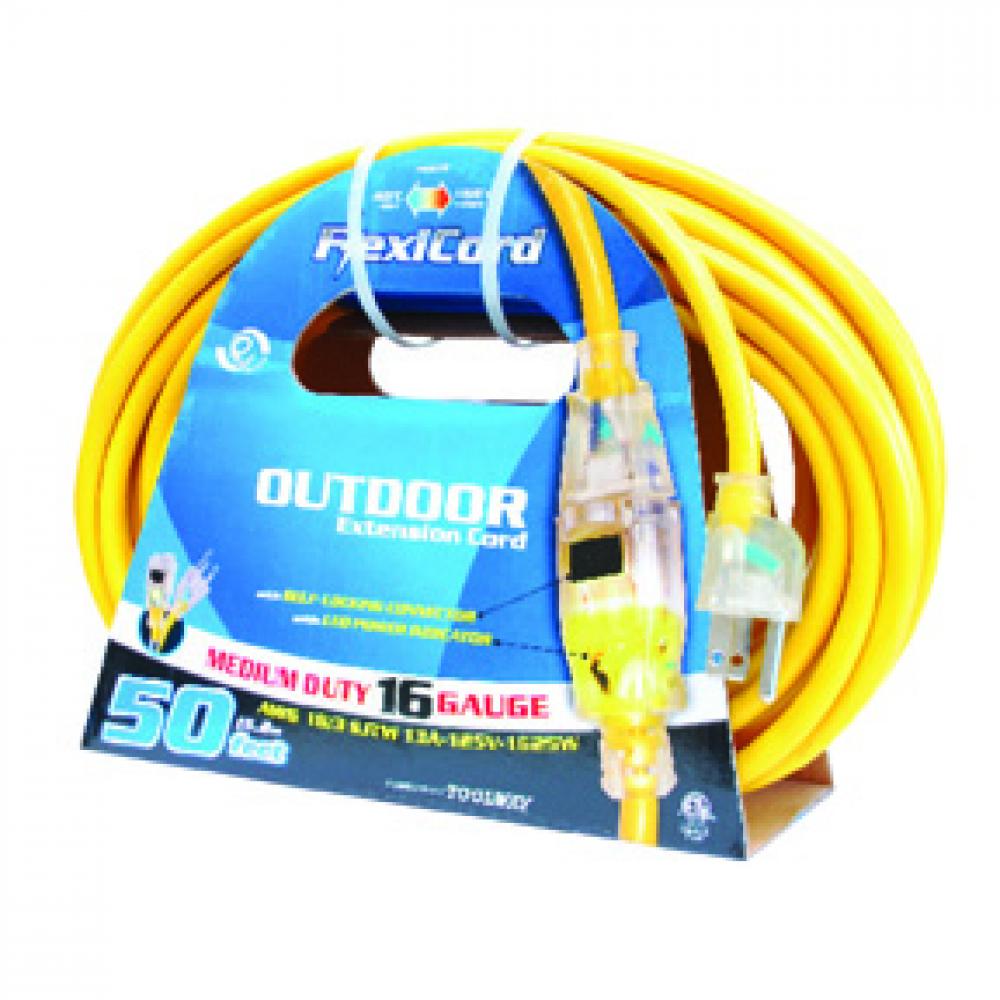 Extension Cord Outdoor SJTW 16/3 Lighted Single Tap Yellow 15.2m/50ft