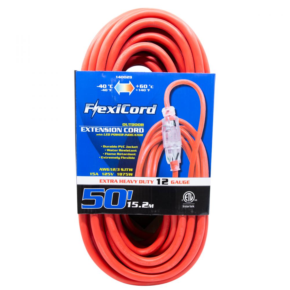 Extension Cord Outdoor SJTW 12/3 Lighted Single Tap 50ft