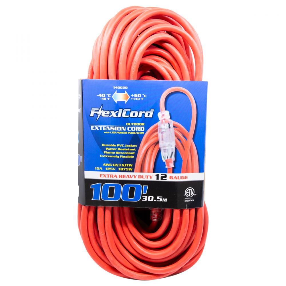 Extension Cord Outdoor SJTW 12/3 Lighted Single Tap 100ft