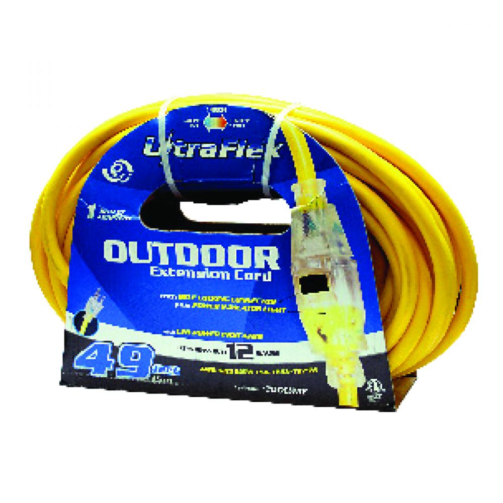 Extension Cord Outdoor SJTW 12/3 Lighted Single Tap Yellow 100ft