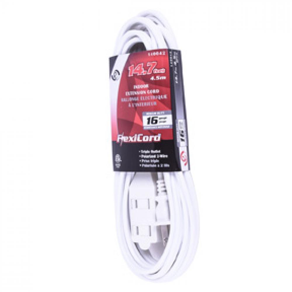 Extension Cord Indoor SPT-2 16/2 3-Tap White 4.5m/14.7ft