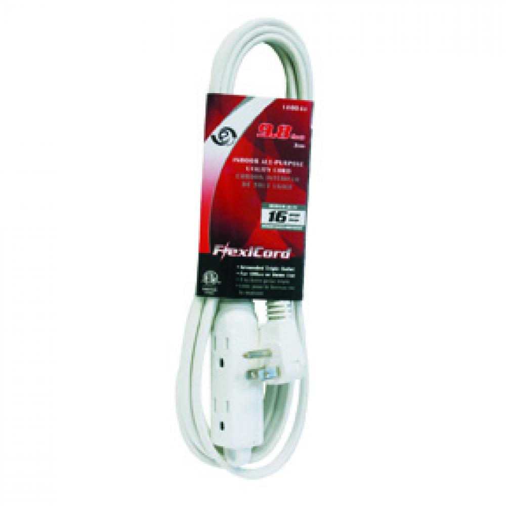 Extension Cord Indoor All Purpose SPT-3 16/3 3-Tap White 3m/10ft