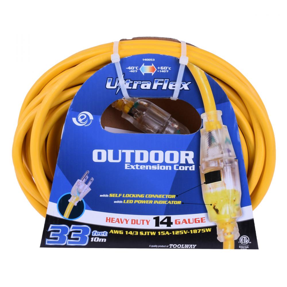 Extension Cord Outdoor SJTW 14/3 Single Tap Yellow 9.1m/30ft