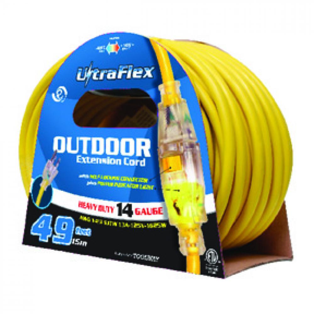 Extension Cord Outdoor SJTW 14/3 Single Tap Yellow 50ft