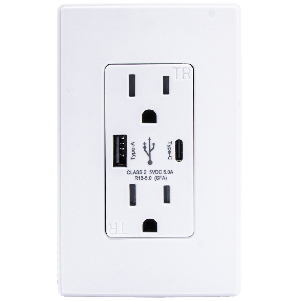 Decora 15-Amp Duplex/USB A&C Charger Receptable with Wall Plate White