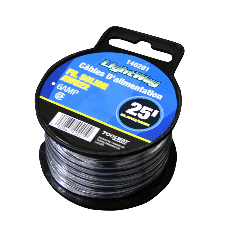 DC Power Cable Black/White 25ft x 22AWG 6AMP