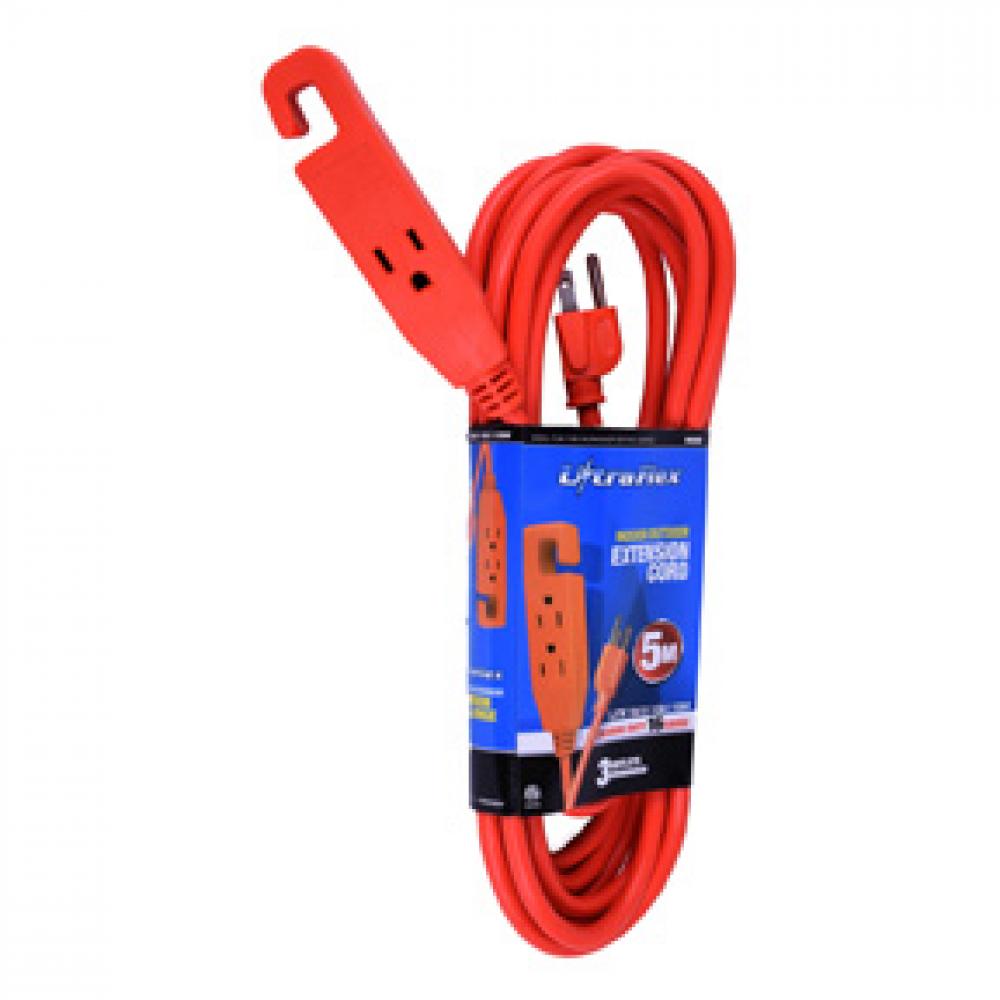 Extension Cord Indoor SJTW 16/3 3-Tap Orange 5m/16.4ft