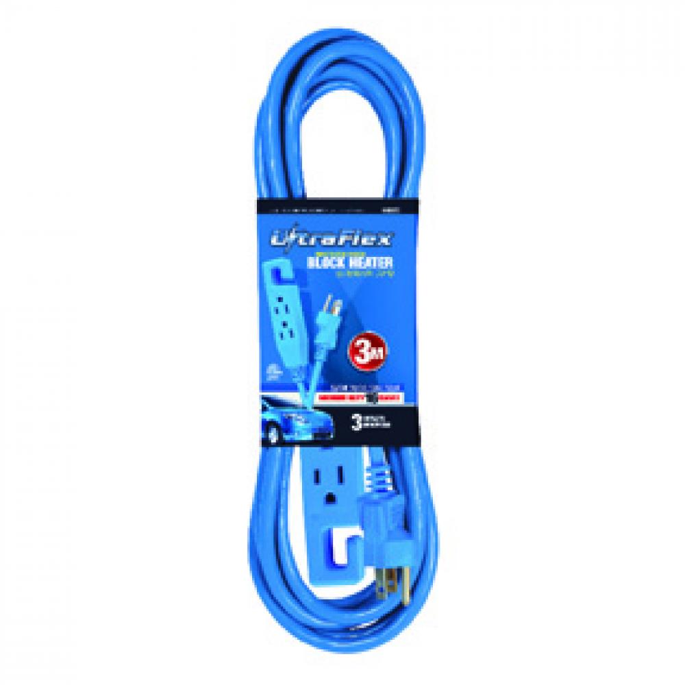 Block Heater Extension Cord Outdoor SJTW 16/3 3-Tap Blue 15ft