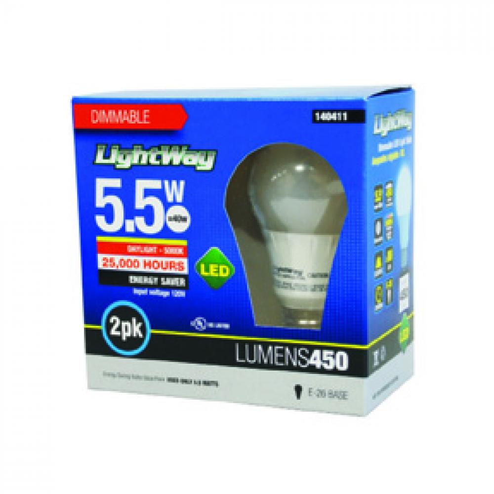 Bulb A19 LED Dimmable 5.5W Daylight 2pk