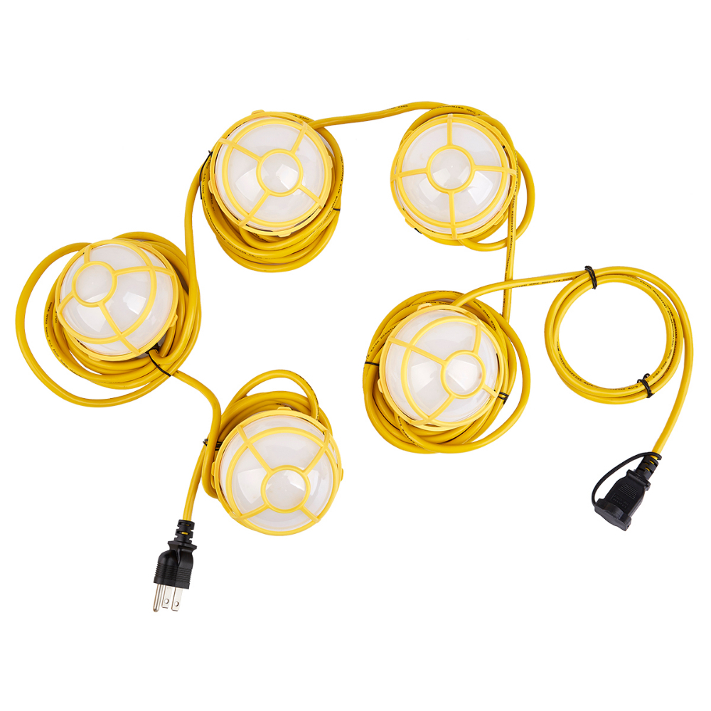 Industrial LED String Lights 5-Head 50ft 7500LM 16/3 60W IP65 Outdoor