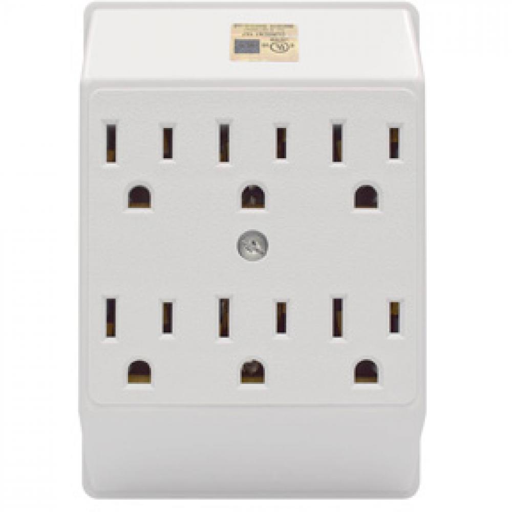 Grounded Wall Adapter 6-Outlet 3 to 3 Prong White