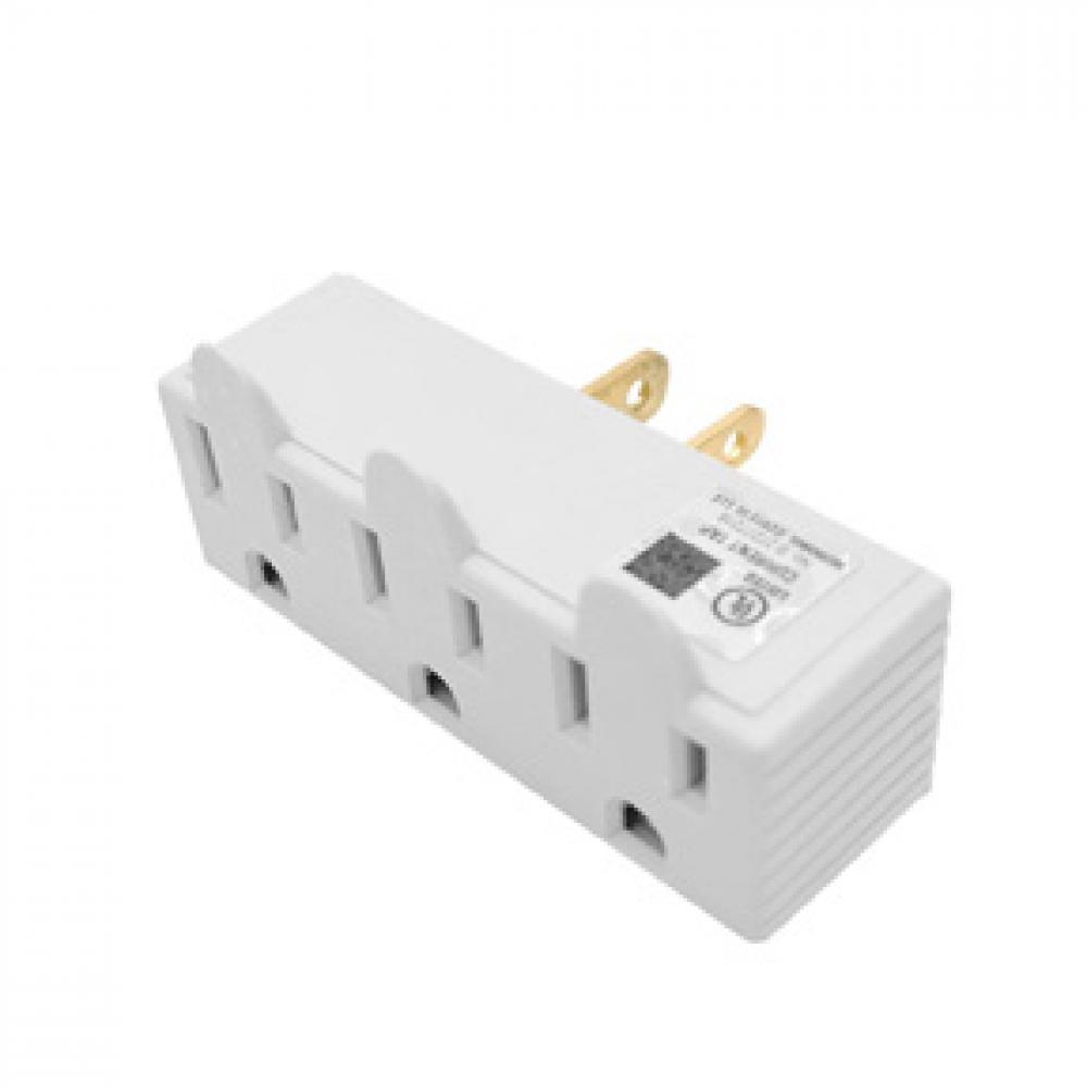 Grounded Wall Adapter 3-Outlet Single to Triple White