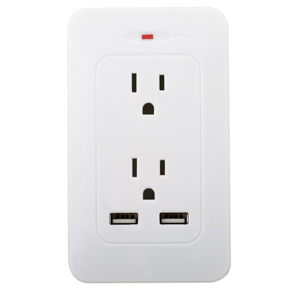 Surge Protector Grounded Wall Adapter 2-USB/2-Outlet White