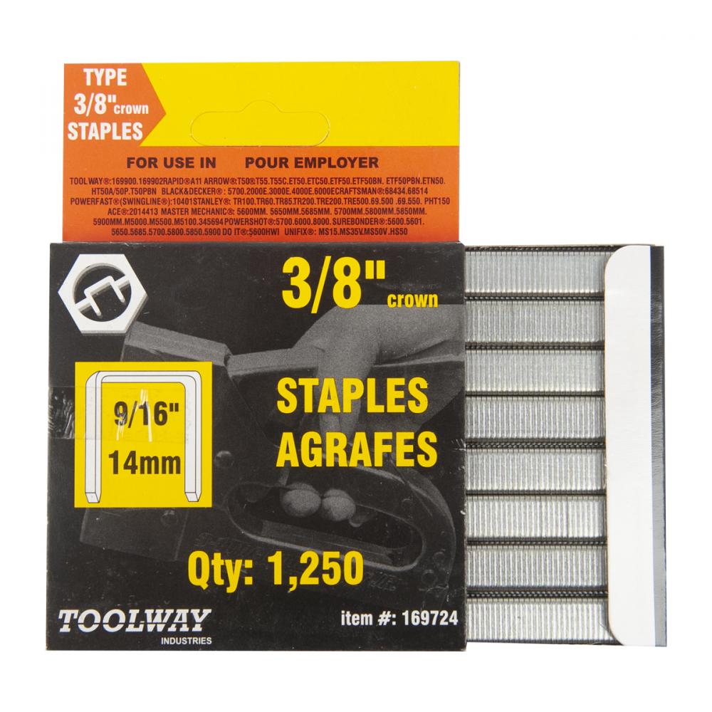 Staples T50 9/16in x 3/8in Crown 20ga 4 x 1250/pk