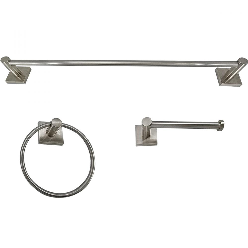 3PC Serenity Bathroom Hardware Wallmount Set Satin Nickel