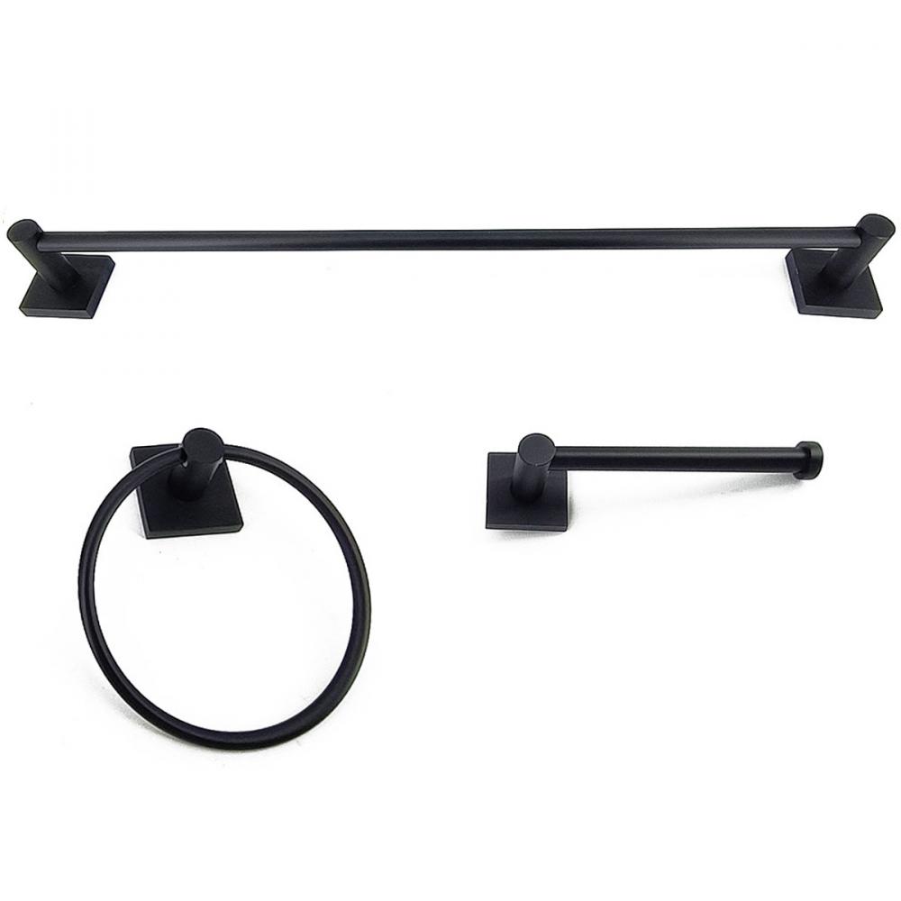 3PC Serenity Bathroom Hardware Wallmount Set Matte Black