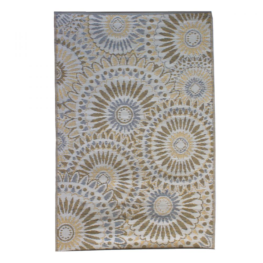 Outdoor Plastic Patio Rug Kaleidoscope 9 x 12ft Beige/Blue