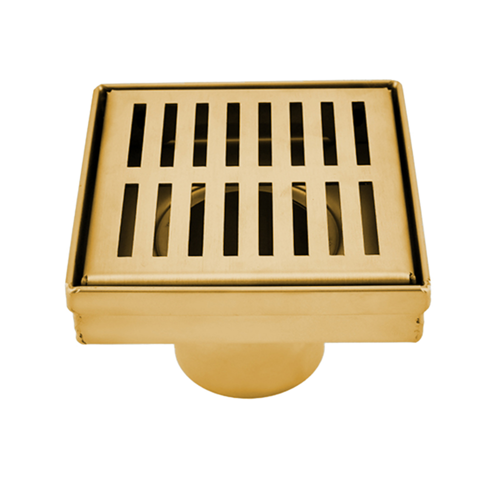 Square Shower Drain Slot Grid 4&#34; x 4&#34; x 2 3/4&#34; Brushed Gold