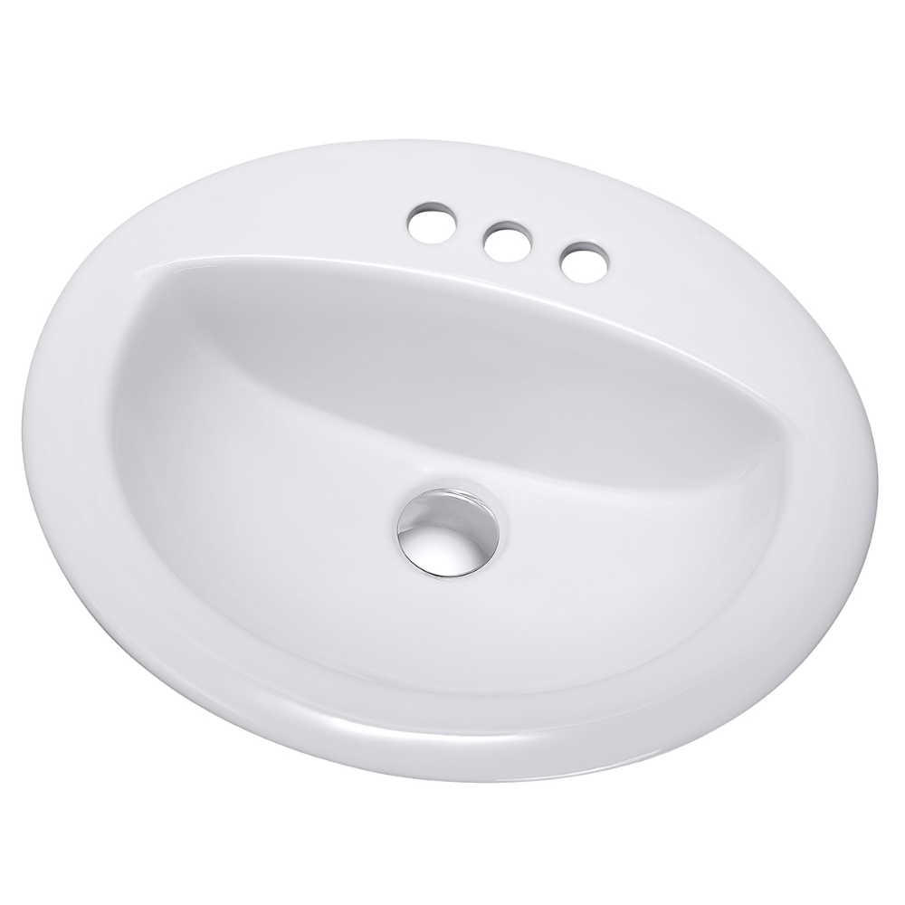 Drop-In Oval Vanity Basin 20.3x17.5x8.7&#34; White