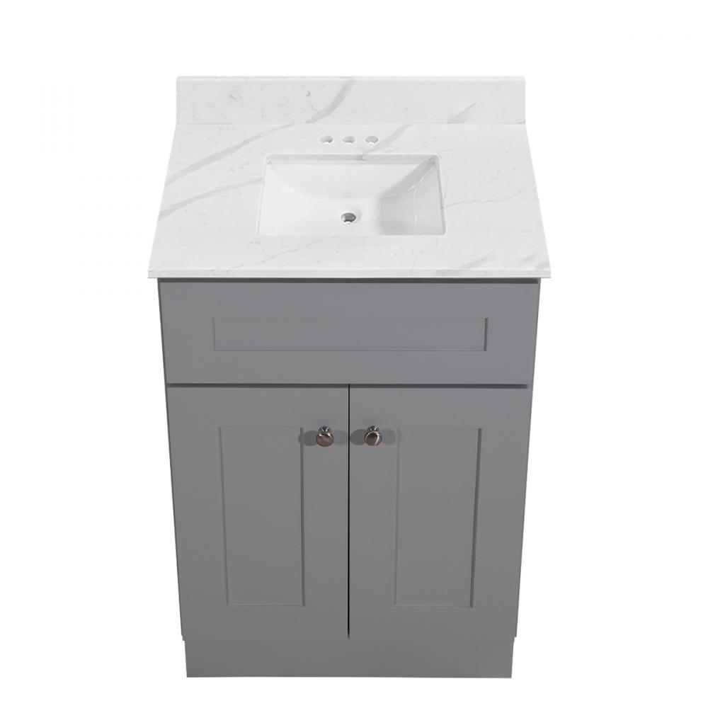 Newport Vanity w/Marble Top 2-Door 24in x 21in Light Grey