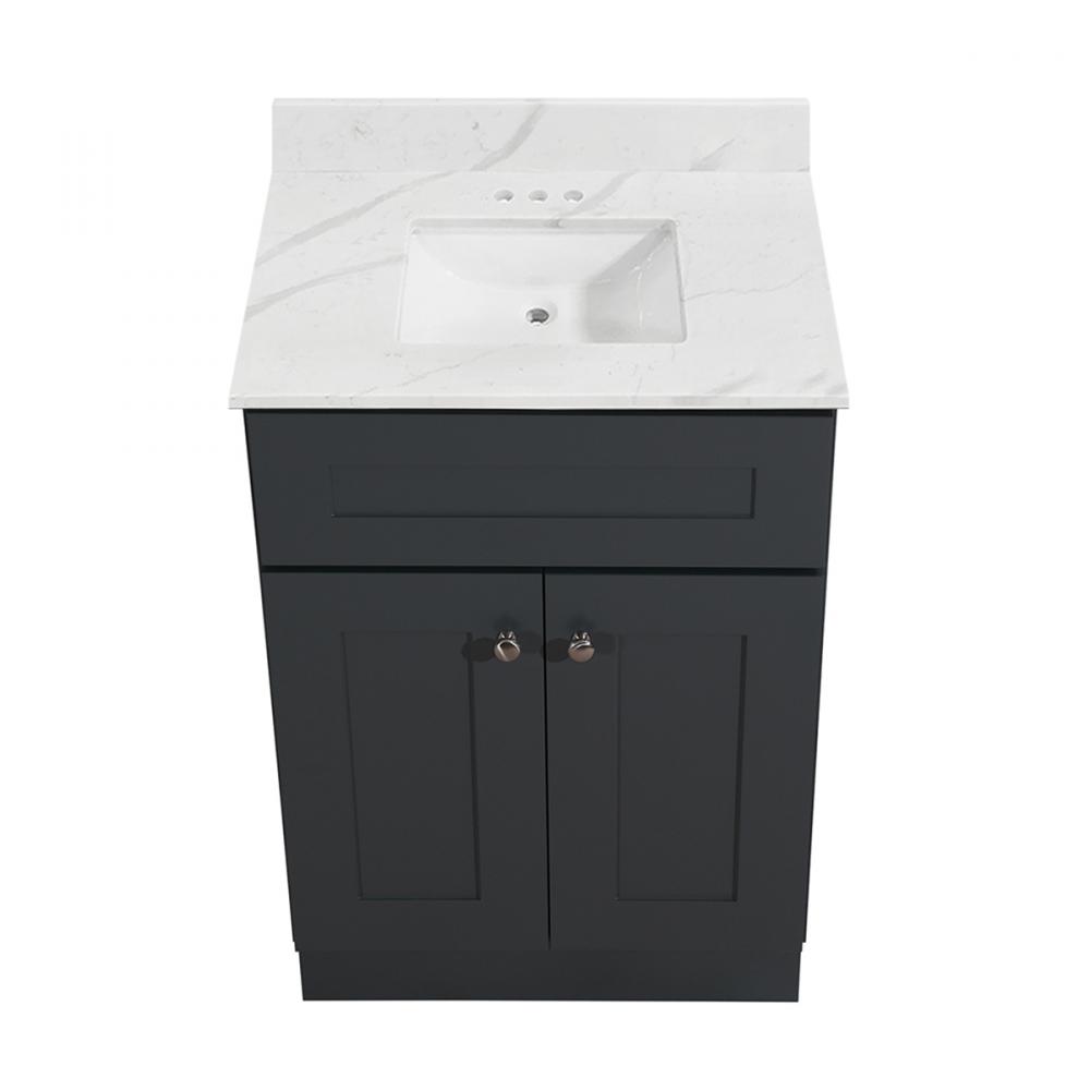 Newport Vanity w/Marble Top 2-Door 24in x 21in Dark Grey