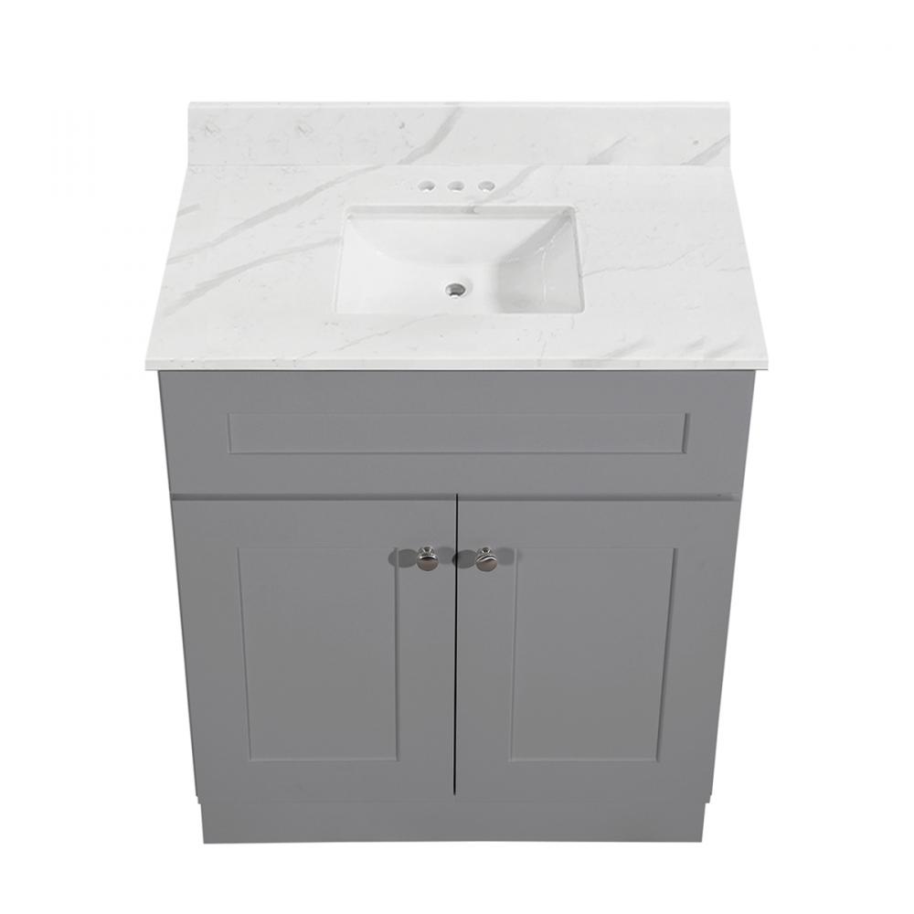 Newport Vanity w/Marble Top 2-Door 30in x 21in Light Grey