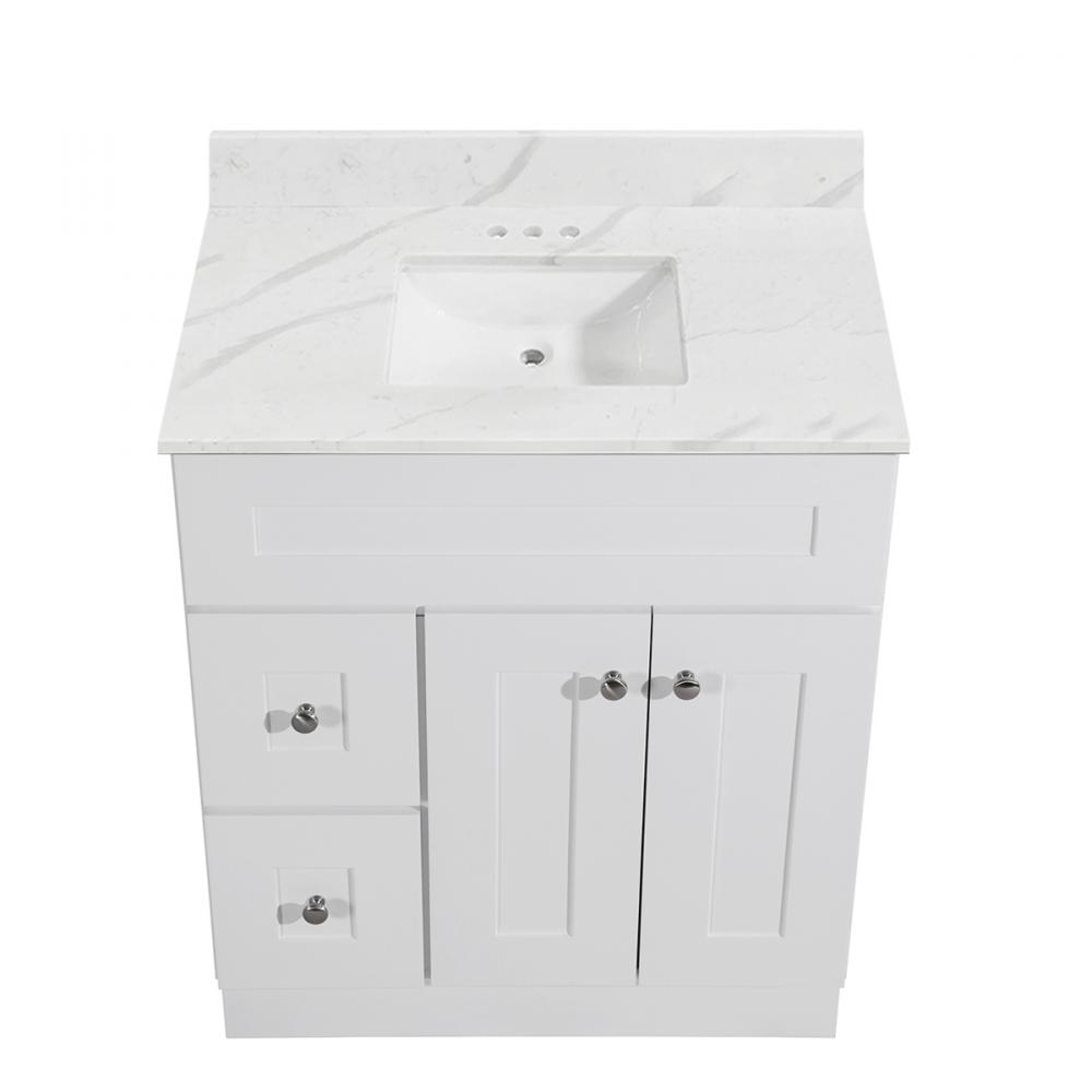 Newport Vanity Marble Top 2-Door/2-Drwr 30in x 21in White