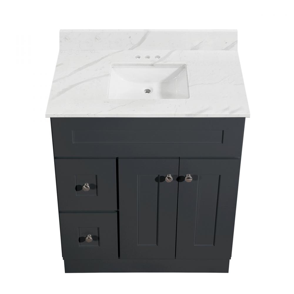 Newport Vanity Marble Top 2-Door/2-Drwr 30in x 21in Dk Gry