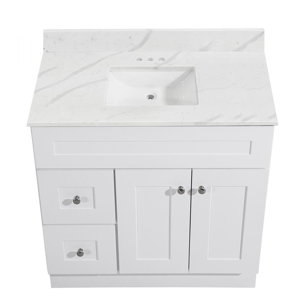 Newport Vanity Marble Top 2-Door/2-Drwr 36in x 21in White