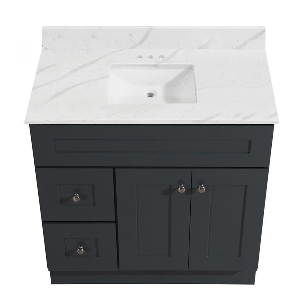 Newport Vanity Marble Top 2-Door/2-Drwr 36in x 21in Dk Gry