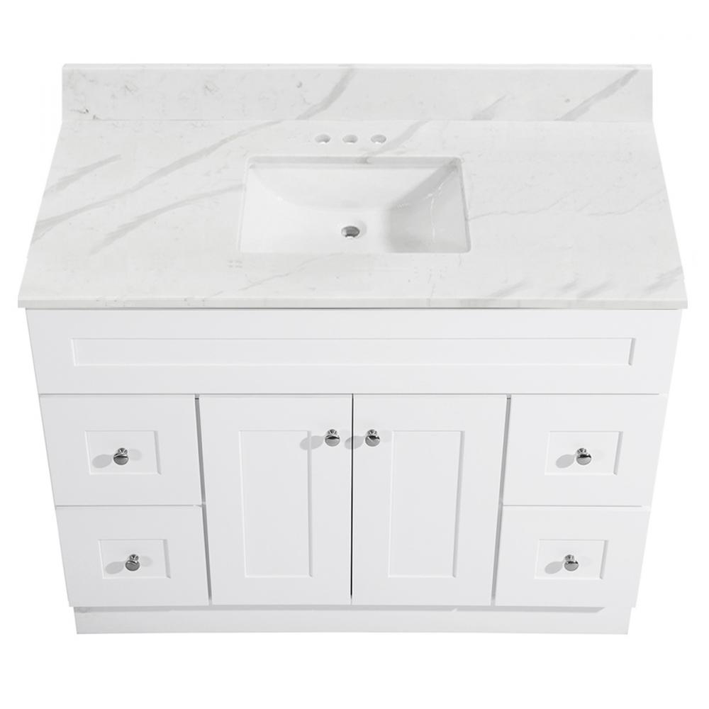 Newport Vanity Marble Top 2-Door/4-Drwr 48in x 21in White