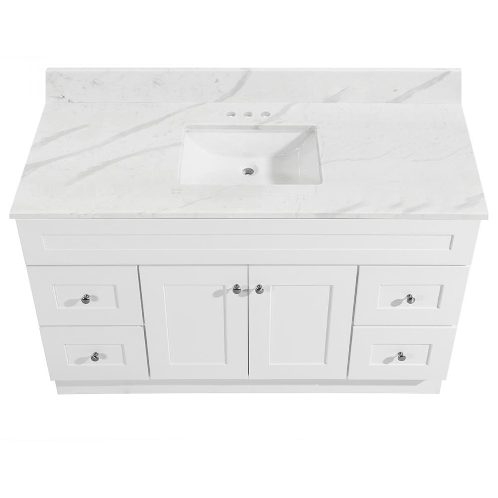 Newport Vanity Marble Top 2-Door/4-Drwr 60in x 21in White