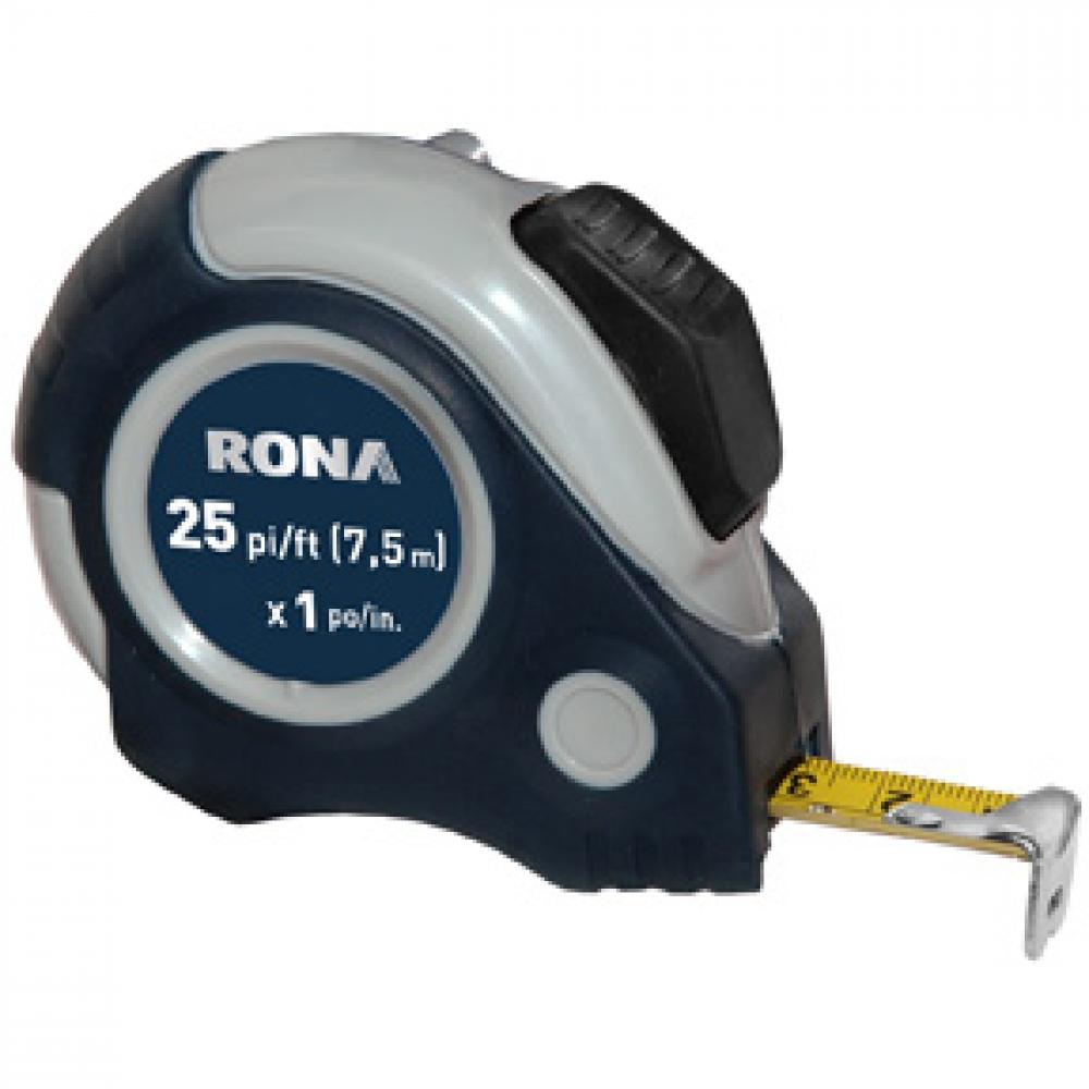 Tape Measure 25ft/7.5m x 1in Metric/Imperial Black & Grey Rona