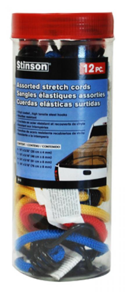 Tie Down Bungee Stretch Cord Solid Color Ast in Tub 12Pc