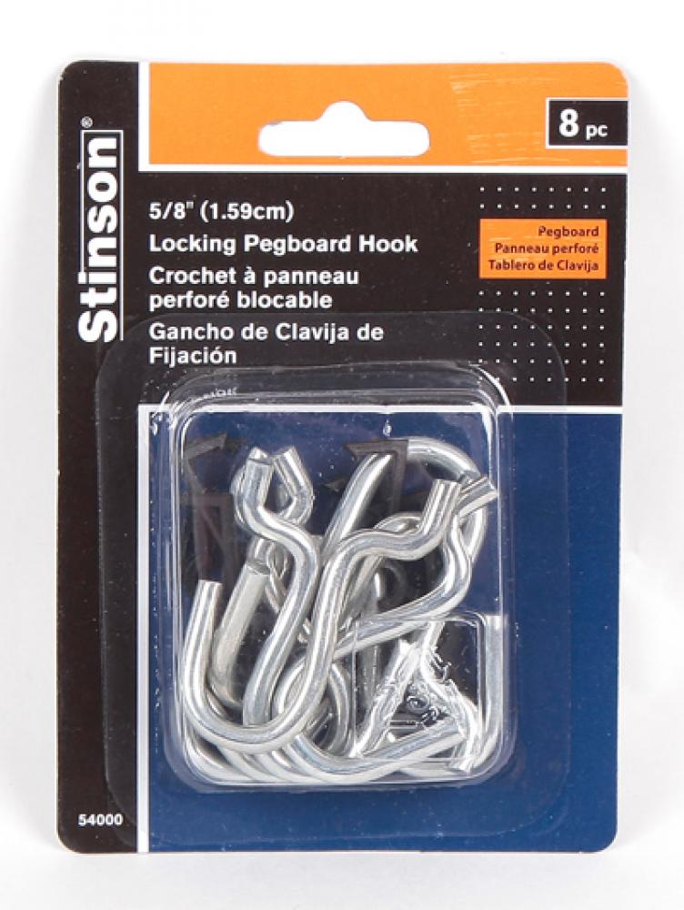 Locking Curved Pegboard Hooks 5/8in 8Pk