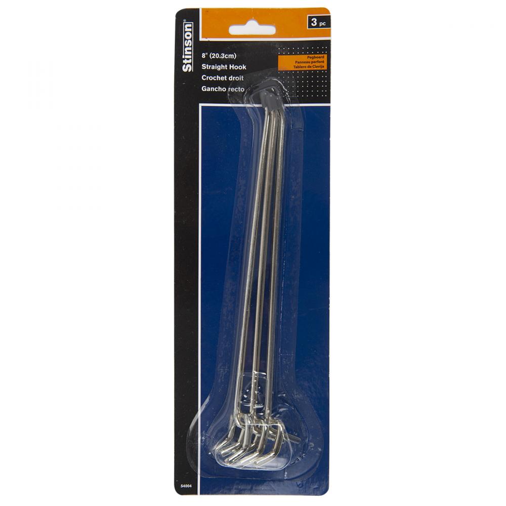 Double Prong Straight Peg Hooks 8in 3Pk