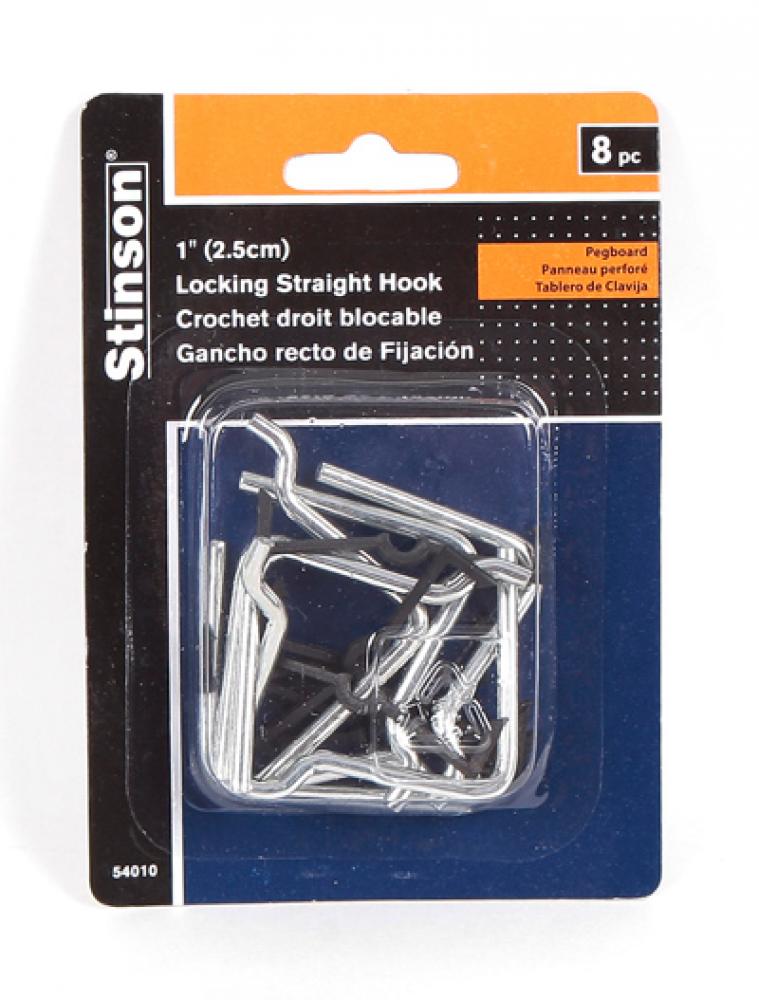 Locking Straight Pegboard Hooks 1&#34; 8Pk