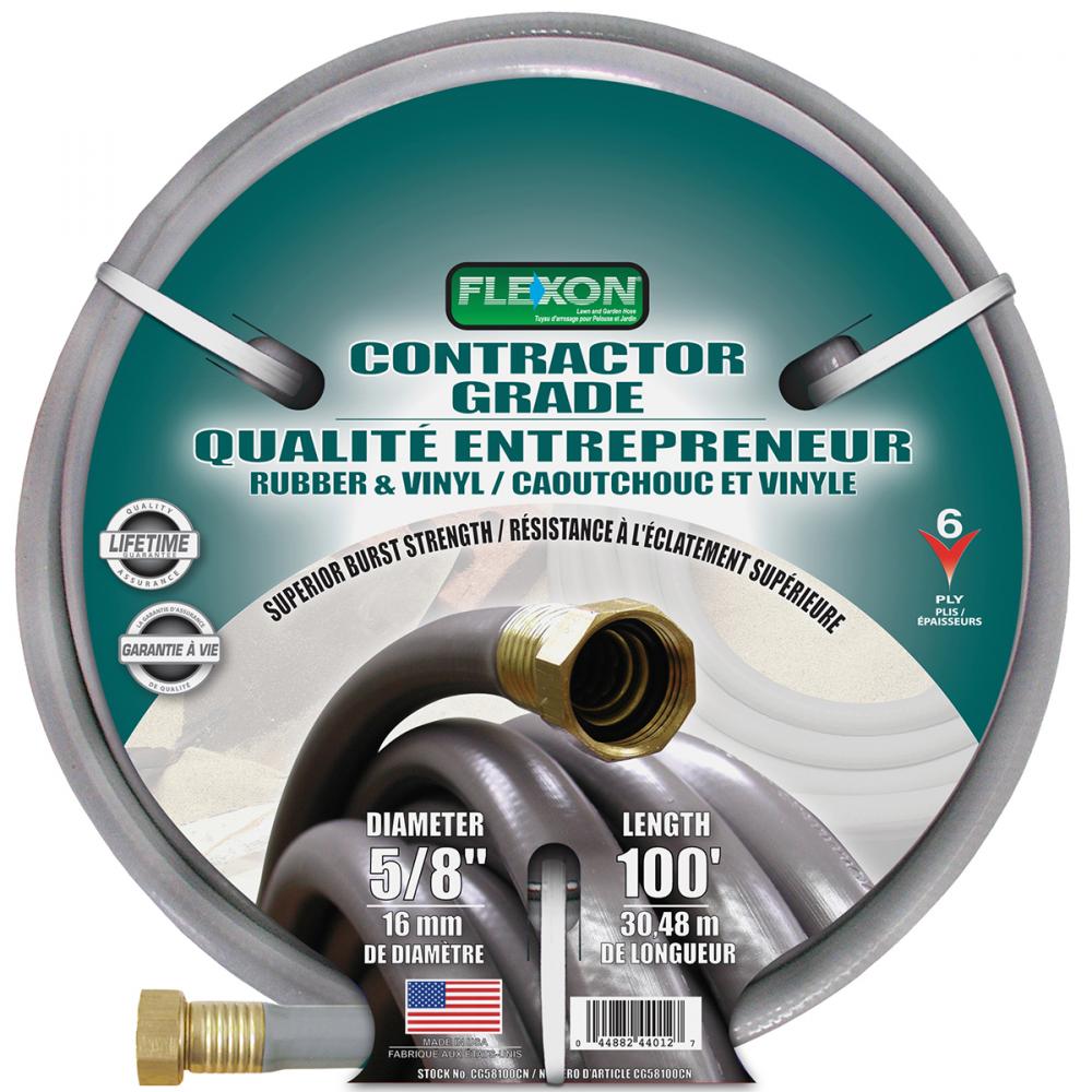 Water Hose Contractor w/ Crush-Proof Fittings 5/8in  x 100ft Grey