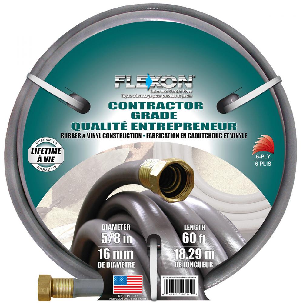 Water Hose Contractor w/ Crush-Proof Fittings 5/8in  x 60ft Grey