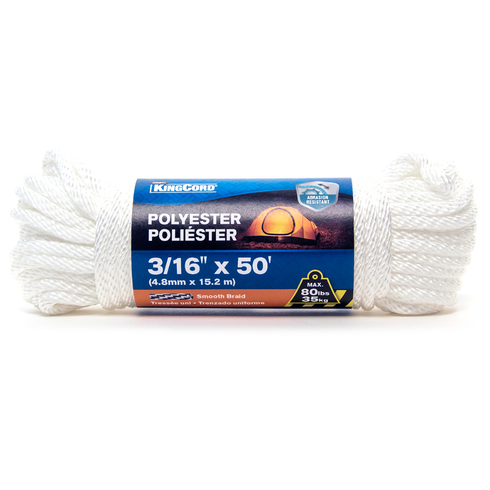 Smooth Braided Polyester Rope 3/16&#34; x 50&#39; White